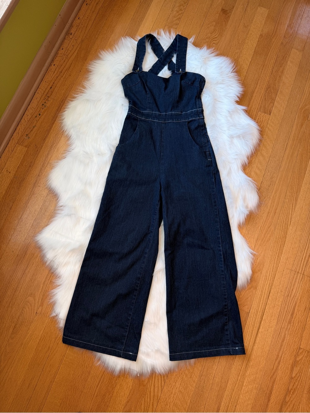 Collectif Dark Denim Wide Leg Overalls Women's S